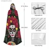 Temadräkt unisex vuxen calavera catrina i krans av pioner sockerskallar mantel med huva lång häxa cosplay q231010