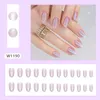 Unghie finte 24 pezzi Set finto a testa tonda ovale Stampa su mandorla Aurora Flash Rosa Viola Nail art Copertura completa Consigli di stile