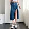 Rokken Koreaanse Mode Sexy Splicing Asymmetrie Split Vrouw Dames Middellange Jean Rok Casual Vrouwelijke Meisjes Denim