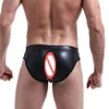 Gay Men Underwear Jockstrap Mens Briefs Sissy Penties T-Black Pu Leather Sexy Underwear Men Erotic Penis Men's Thongs String 306s