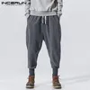 Incerun Men Harem Pants Drawstring Cotton Joggers Solid 2020 Streetwear Drop-Crotch Ounser