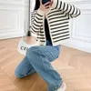 Kvinnors stickor Tees Korean Fashion Sweater Cardigan Women Striped Sticked Fall Winter Short Long Sleeve Kvinnliga rycker 231010