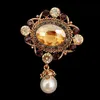 Victorian Vintage Stylish Imitated White Pearl Drop Champagne Oval Stone Broach Pin for Women Costume Dressy Gown Cloth Jewelry275i