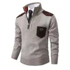 P-ra Fashion Digners Herren-Strickpullover, Cht-Tasche, Dreieck-Dekoration, Langarm-Pullover, Stehkragen, plus Veet-verdickter Pullover, Hemdpullover