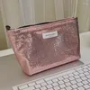 Вечерние сумки, блестящий розовый клатч для макияжа, большая вместимость, простой дизайн, женский
