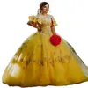 Robes de Quinceanera jaune vif, appliques florales 3D, épaules dénudées, longueur au sol, robe de bal de princesse, robe de soirée pour filles de 16 ans, sur mesure, 2024