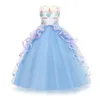 Flickans klänningar Unicorn Dress for Girls Birthday Party Clothes Brodery Flower Ball Gown for Kids Rainbow Formal Princess Children Costume 231010