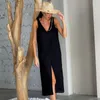 Kvinnors sömnkläder V Neck ärmlös nattklänning Kvinnor delar solid lös kvinnlig nattklänning bomull 2023 Summer Woman Dresses Casual Clothes