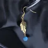 Stud Earrings Ethnic Feather Blue Stone Beads Dangle Women Stainless Steel Gold Color Boho Drop Earring Handmade Jewelry Gift E3561S0