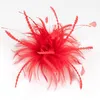 Brosches röd fascinator stift hårklipp för kvinnor huvudbonad med fjädrar fjäderblomma broschcclip headpiece damer fjäderdräkt tillbehör