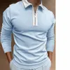 Polos masculinos novos masculinos manga longa lapela listrado xadrez camiseta magro ajuste camisa polo t231010