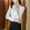 Paisley Floral Vintage Black Blouses Women Designer Długie rękaw Koszulka jesienna zima wybieg klapy jedwabne satynowe koszule 2023 Office dama eleganckie topy