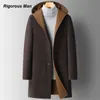 Men's Wool Blends Coat Winter Overcoat Trench Luxury Long Jacket with Hooded Casual Elegant Thicken Outerwear Woolen Windbreaker 231010