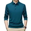 Męskie przyciski Polos Neckine Długie rękaw Solidny kolor Mężczyzn Koszula jesienna Slim Fit Office Pullover Top 231010