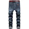 Men's Jeans Men Striaght Fit Classic Navy Blue Denim Pants Male Smart Casual Long Elastic Size 42305c