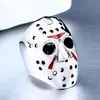 Män ring 316L Titanium Steel Biker Jason Voorhees Hockey Mask med Red Color Antique Ring Smycken Storlek 7-14#313o