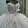 Bleu ciel brillant princesse Quinceanera robes robes De bal Applique dentelle longue Train à lacets robes De 15 Anos robes De fête d'anniversaire