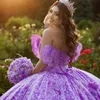 Lilas violet Quinceanera robes douce princesse appliques dentelle nœud perles robe De bal robes De fête d'anniversaire Cape robes De 15