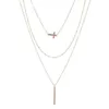 Pendant Necklaces Long Layered Necklace Set Of 3 Sideways Cross Minimal Kpop288N