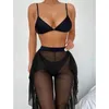 Abbigliamento femminile Costumi da bagno da donna Costume da bagno diviso in tre pezzi con pantaloni in rete sexy bikini