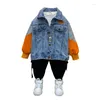 Vestes d'automne en jean pour garçons, manteaux en coton, manches Patchwork, Denim bleu, vêtements pour bébés de 2 3 4 5 6 7 8 9 10 ans