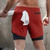 Running Shorts Men 2 i 1 Sport och fitness Summer Soccer Training Workout Gym Tight Sweatpants Outfit