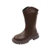 Boots Fashion Children Black Long Autumn Genuine Leather Girls Tall Thin Cavalry Brown Kids Shoes