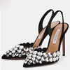 Slingback Stiletto Heel Dress Shoes Graby Particle Rhinestone Hollow Out Out Formed Toe Pumps Party Evening Shoes مصممي نسائي فاخرون أحذية عالية 35-41 مع صندوق
