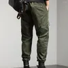 Herrenhose, einfarbig, atmungsaktiv, mittlere Taille, Cargohose mit elastischem Kordelzug, lockere Passform, mehrere Taschen