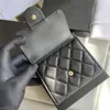 Nova moda porta-cartões mulher mini carteiras designer cor pura couro genuíno seixo textura carteira preta com caixa