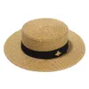 Mode tissé à larges bords en métal doré abeille mode large casquette de paille parent enfant plat haut visière femmes chapeau de paille avare chapeaux à bord high2406