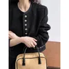 Women's Jackets 2023 Autumn Tweed Blazer Jacket Black Beige Elegant Crop Coat