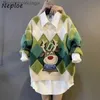 Women's Sweaters Neploe Women Clothing Sweater Y2k V Neck Plaid Contrast Color Patchwork Pull Femme Autumn Winter Long Sleeve Christmas JumpersL231010