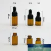 Partihandel 500 st special Amber Glass Droper Bottles 1/2/3 ml med svart keps Essential Oil Parfume Exempel på återfyllningsbar flaska