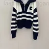 Women's Sweaters designer 2022 Women Wool Zipper Knitwear Cel Lapel Dark Blue Sweater Original Designer Famous Striped Letter Pullover 4SWH