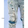Tasarımcı kot pantolon amirler s high Street moda markası yıkama su vintage mavi aşınmış delik yama diz kayışı ince fit kot erkekler