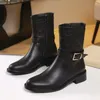 Automne hiver nouvelles bottes de luxe femmes marque de créateur dames bottes en cuir véritable tête ronde bouton en métal fermeture éclair latérale talon épais augmenter anti-dérapant botte courte