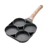 Pans 4 Hole Omelet Pan For Burger Eggs Ham Pancake Maker Wooden Handle Frying Pot Non-Stick Cooking Breakfast 201223 Home Garden Kitch Dhqbe