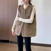 Gilets pour femmes Gilets en polaire pour femmes mi-longueur en peluche col rond décontracté cardigans sans manches surdimensionnés vestes d'hiver hauts amples