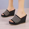 Slippers Fabric Platform Wedge Heel Striped Fish Knit Ladies Mouth Casual Fashion Women's Slipper