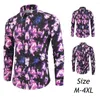 Koszule męskie harajuku dla mężczyzn Purple 3D Digitail Drukowanie długiego rękawu Jesienna jakość poliestrowej streetwear Slim Camisa Masculina