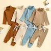 Ensembles de vêtements 2 pièces coton doux côtelé né bébé vêtements ensemble pour filles garçons hiver col haut à manches longues barboteuse pantalon tenue vêtements pour bébés 231010