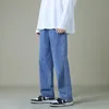 Män s jeans hösten män denim breda ben byxor koreansk stil rak ljus blå baggy elastisk midja studentbyxor man svart grå 231009
