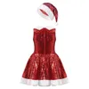 Girl's Dresses Kids Girls paljetter Julcosplayklänning för scenprestanda med Santa Hat Xmas Fancy Party Costume Year Outfits 231010