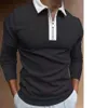Polos masculinos novos masculinos manga longa lapela listrado xadrez camiseta magro ajuste camisa polo t231010