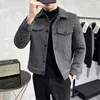 Мужская полушерстяная куртка 2023, классическая зимняя шерстяная куртка в полоску, мужской короткий плащ с лацканами, повседневная деловая уличная одежда, пальто, социальная одежда 231009
