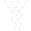 Hängen American Fashion 925 Sterling Silver White Water Drop Oval CZ Link Chain Long Sexy Ladies Y Lariat Necklace Collarben smycken