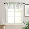 Vorhang-Küchen-Volant- und Etagen-Set, Eukalyptusblatt, 3-teiliges Fensterbehandlungspflanzenblatt mit Blumenmuster für kleine Fenster, Schlafzimmer