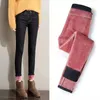 Kvinnors jeans vinter kvinnor smala förtjockar vaqueroes plysch fleece fodrade denim leggings 89-94 cm jean byxor casual plus sammet varm penna