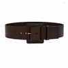 Belts Western Retro Cow Leather Wide Square Buckle Women Cummerbund Fashion Genuine With Dresses Down Coat